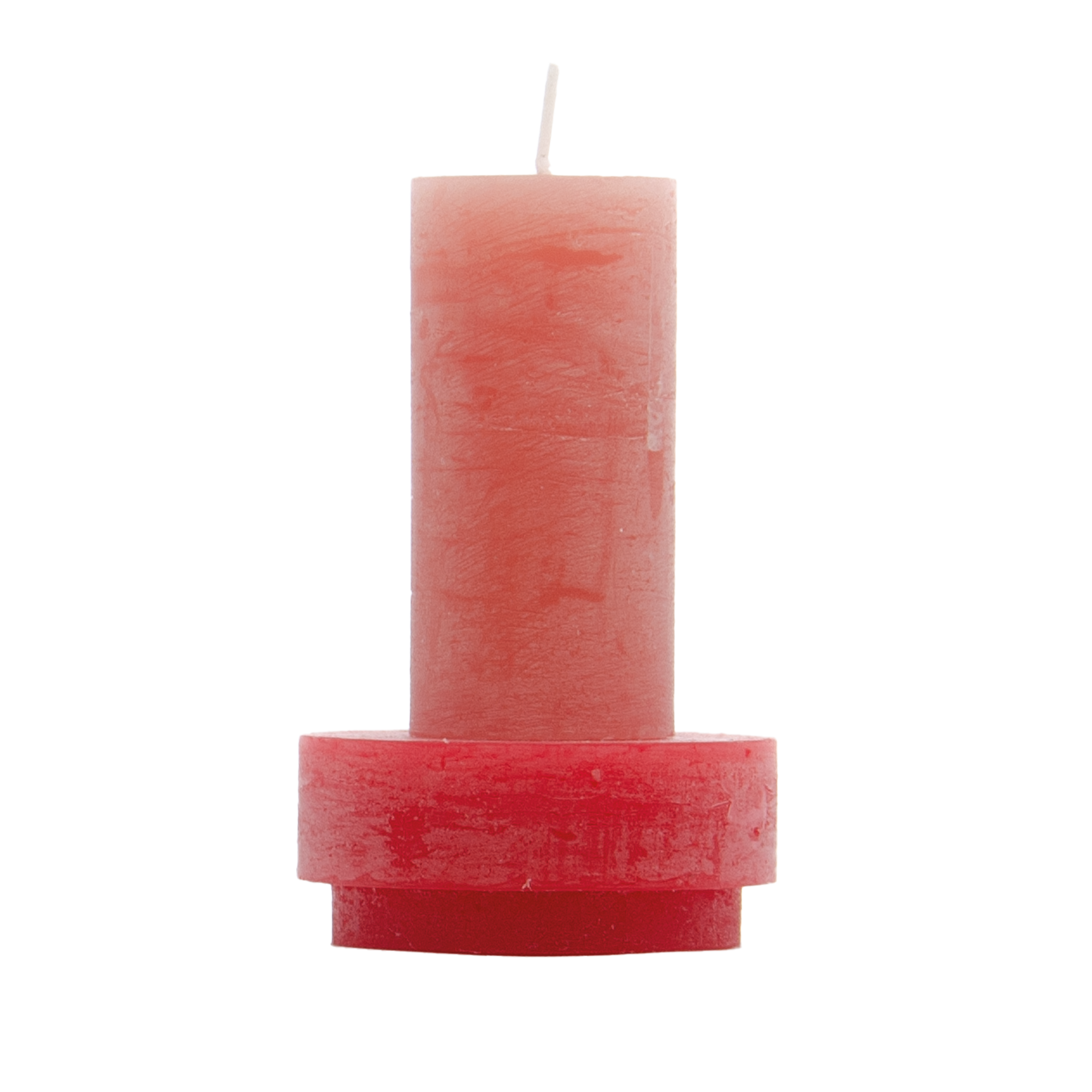 Roze kaars met rode houder van Stan Editions. Pink candle with red candle holder from Stan Editions. Bougie rose avec bougeoir rouge de Stan Editions