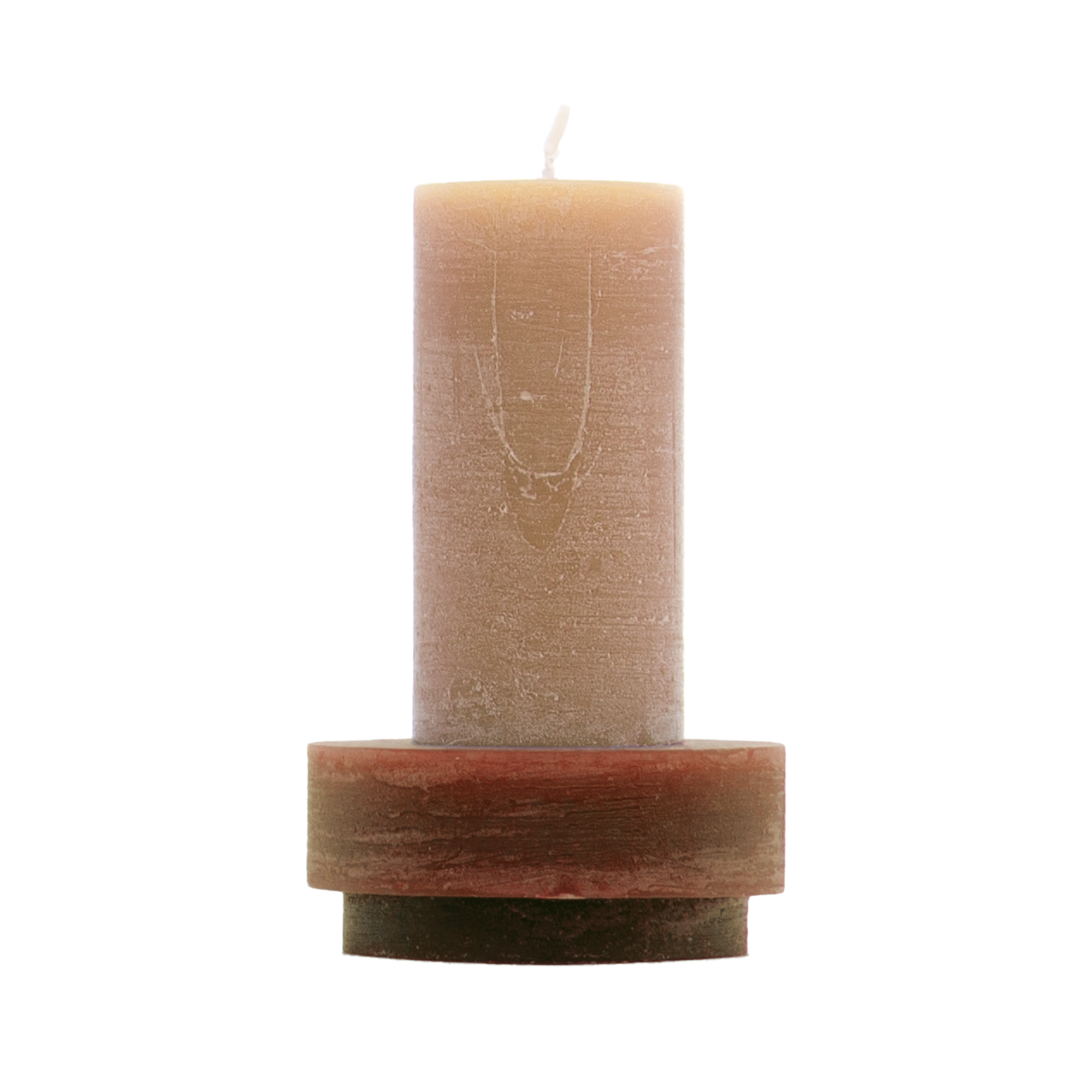 Beige kaars met bruine kaarshouder van Stan Editions. Beige candle with brown candle holder from Stan Editions.Bougie beige avec bougeoir marron des Stan Éditions Stack 01 beige; Module 1&2 Beige.